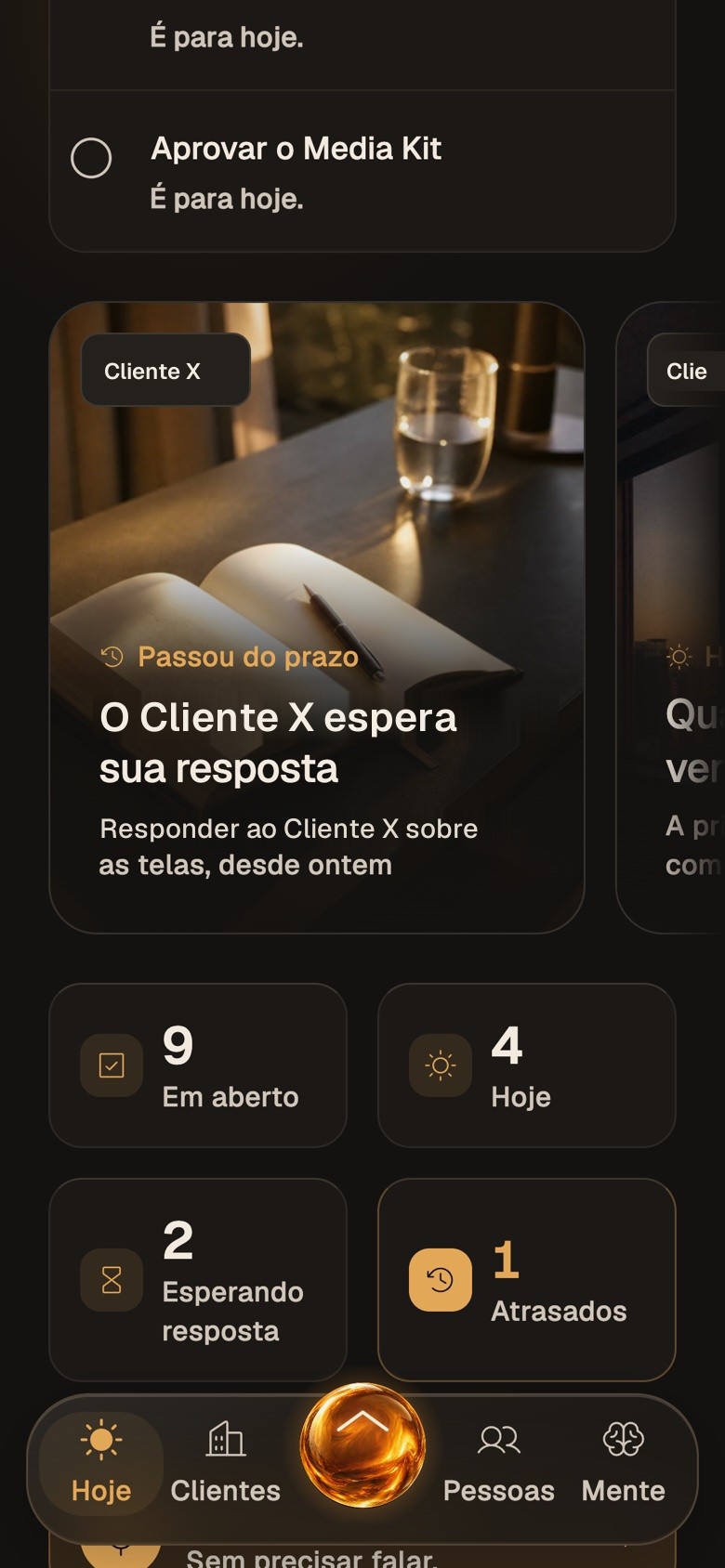 Painel do dia com destaques e números